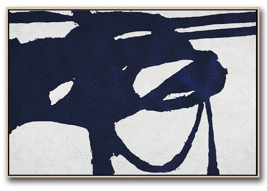 Horizontal Navy Painting Abstract Minimalist Art On Canvas - Blue Abstract Artwork Large